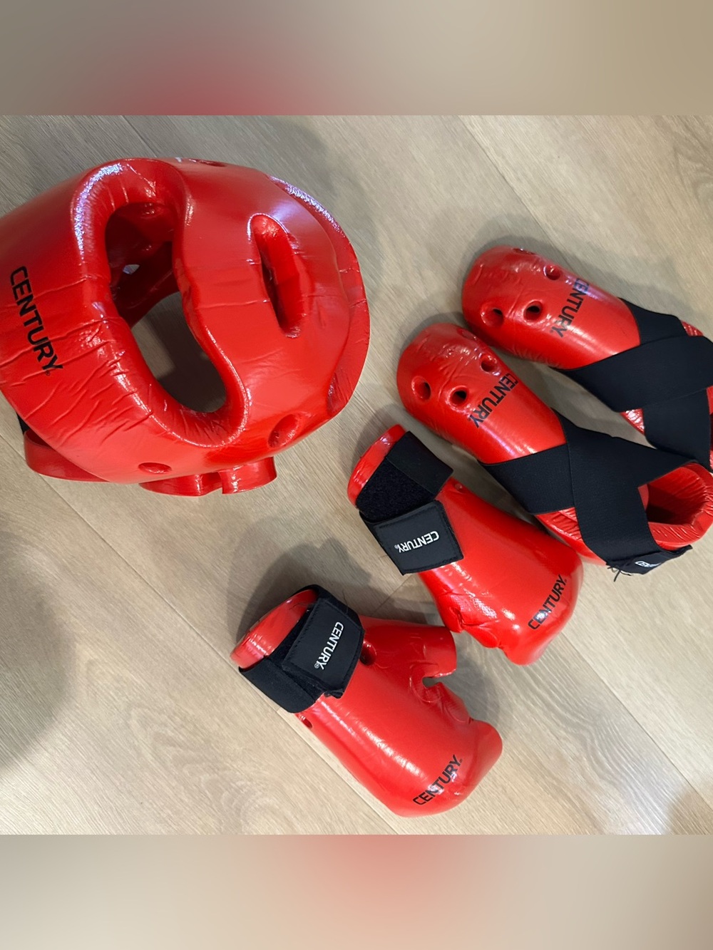 Century Red Martial Arts Headgear and Gloves Set foot